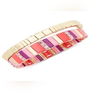 Gold Tone Two-piece Set Pave' Multicolor Bar Stretch Bracelets Created For Macys